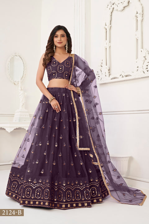 Dusty Wine Elegant Butterfly Net Lehenga with Tone-to-Tone Embroidery Main image