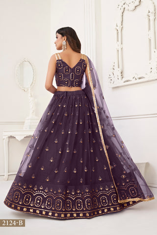 Dusty Wine Elegant Butterfly Net Lehenga with Tone-to-Tone Embroidery