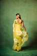 Load image into Gallery viewer, Bright Yellow Pure Organza Saree with Oversized Hand-Painted White Flowers &amp; Sequin Detailing | Satin Blouse Included FANCY SAREES