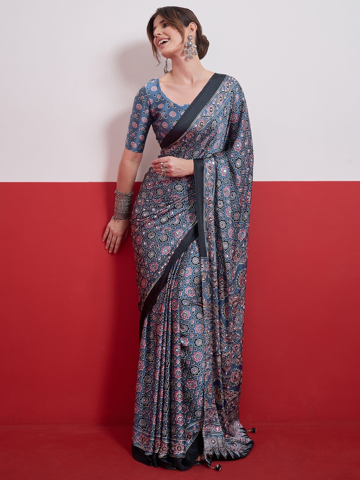 Elakshi Mirror Work Semi Modal Saree for Wedding & Party Wear ClothsVilla