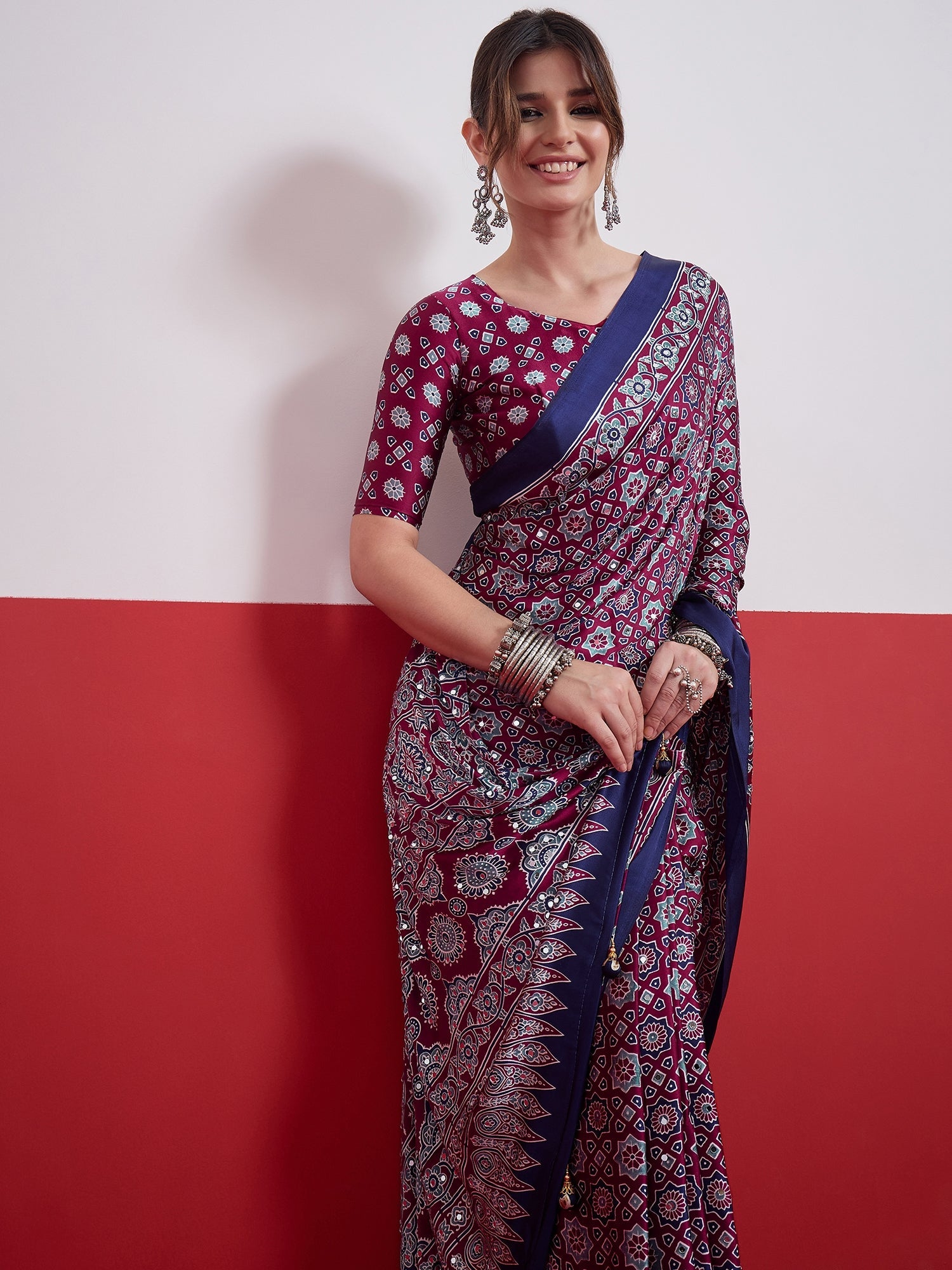 Elakshi Mirror Work Semi Modal Saree for Wedding & Party Wear ClothsVilla