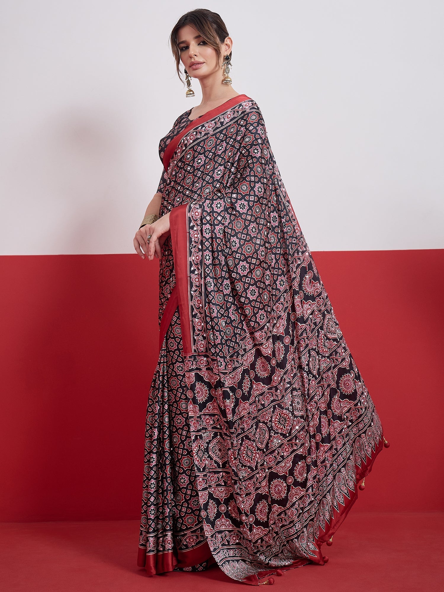 Elakshi Mirror Work Semi Modal Saree for Wedding & Party Wear ClothsVilla