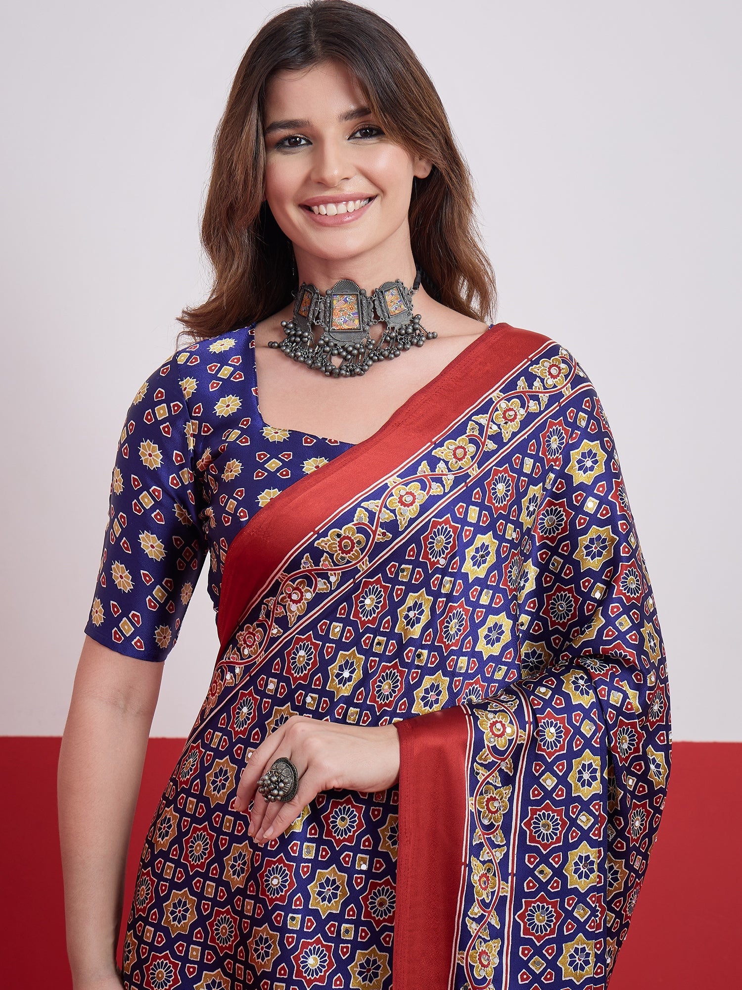 Elakshi Mirror Work Semi Modal Saree for Wedding & Party Wear ClothsVilla
