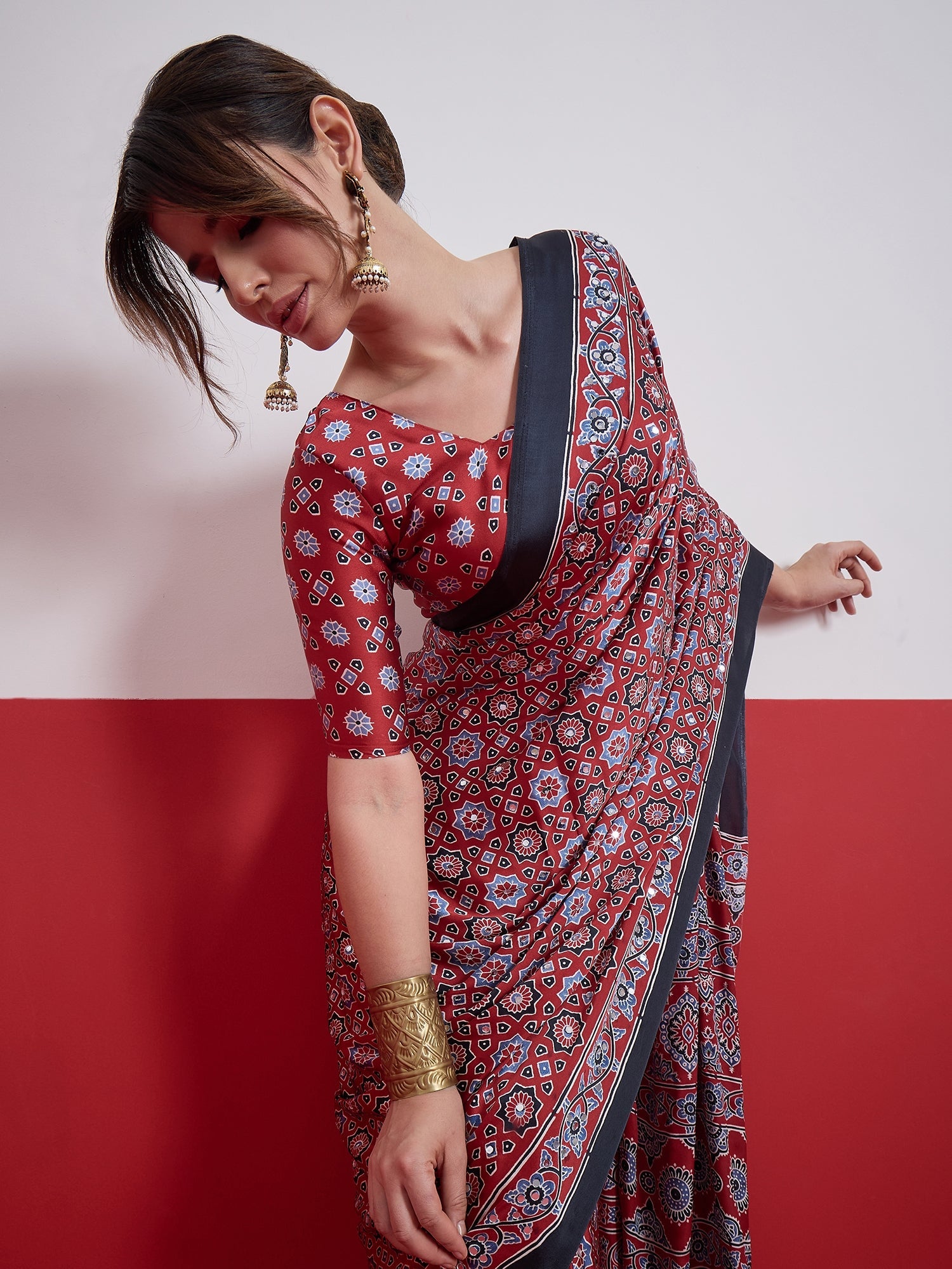 Elakshi Mirror Work Semi Modal Saree for Wedding & Party Wear ClothsVilla