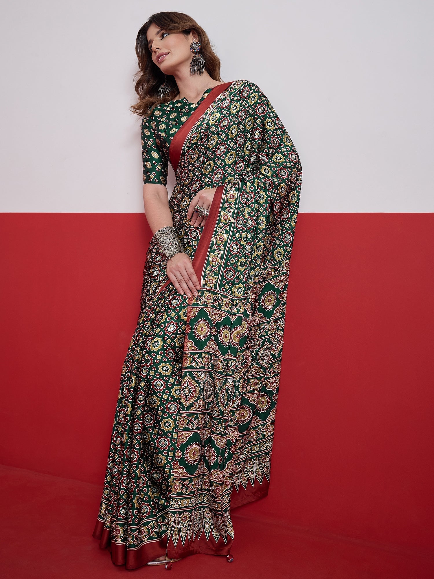 Elakshi Mirror Work Semi Modal Saree for Wedding & Party Wear ClothsVilla