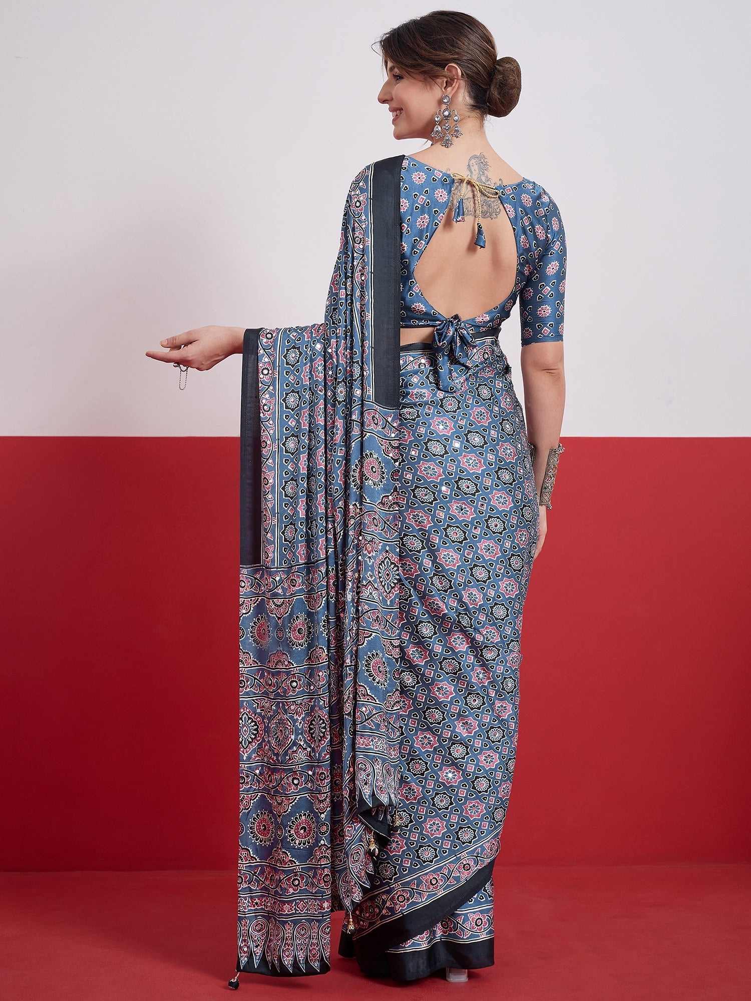 Elakshi Mirror Work Semi Modal Saree for Wedding & Party Wear ClothsVilla