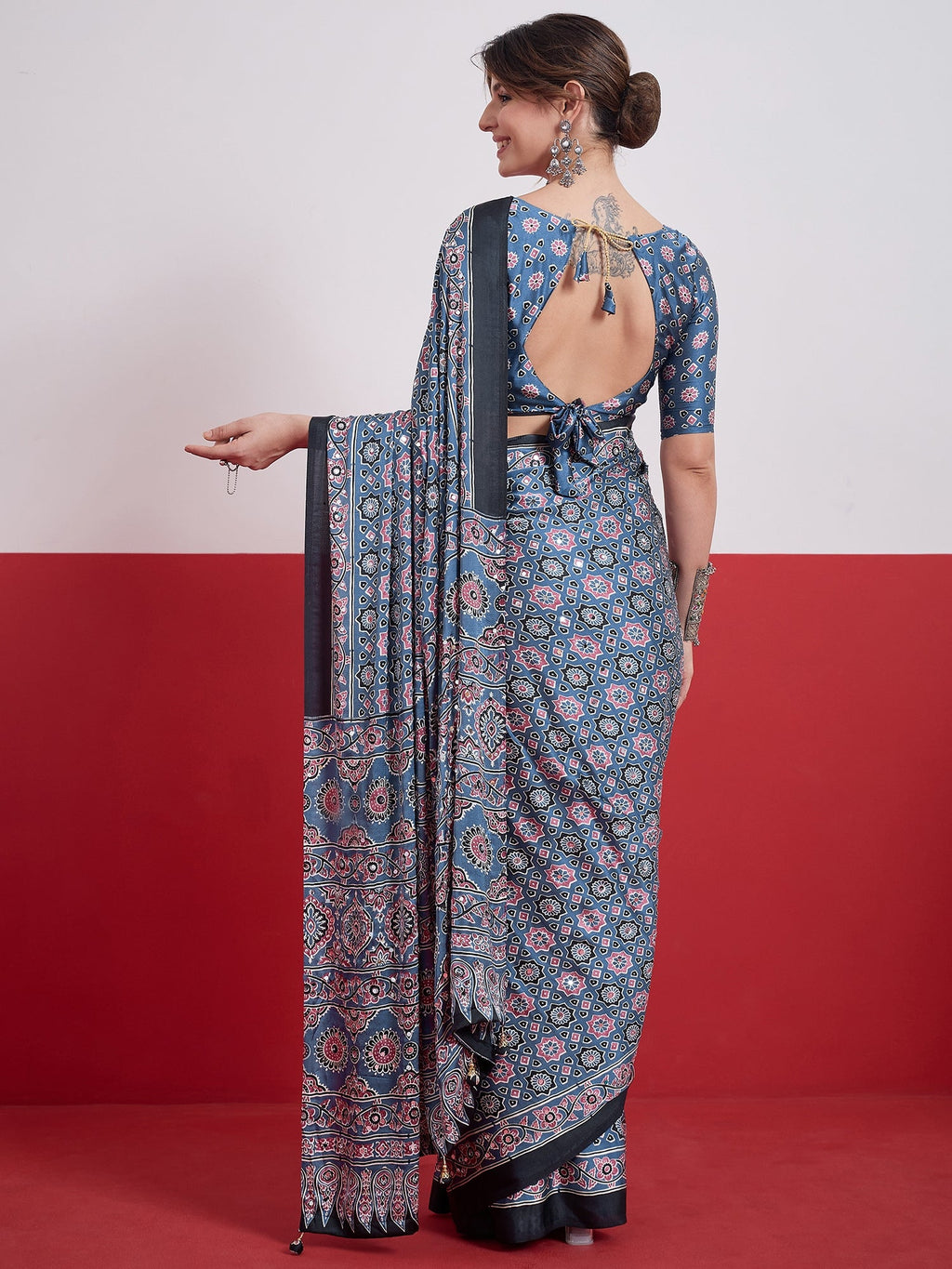 Elakshi Mirror Work Semi Modal Saree for Wedding & Party Wear ClothsVilla