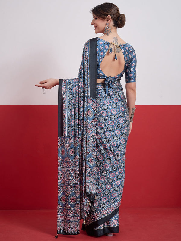 Elakshi Mirror Work Semi Modal Saree for Wedding & Party Wear ClothsVilla