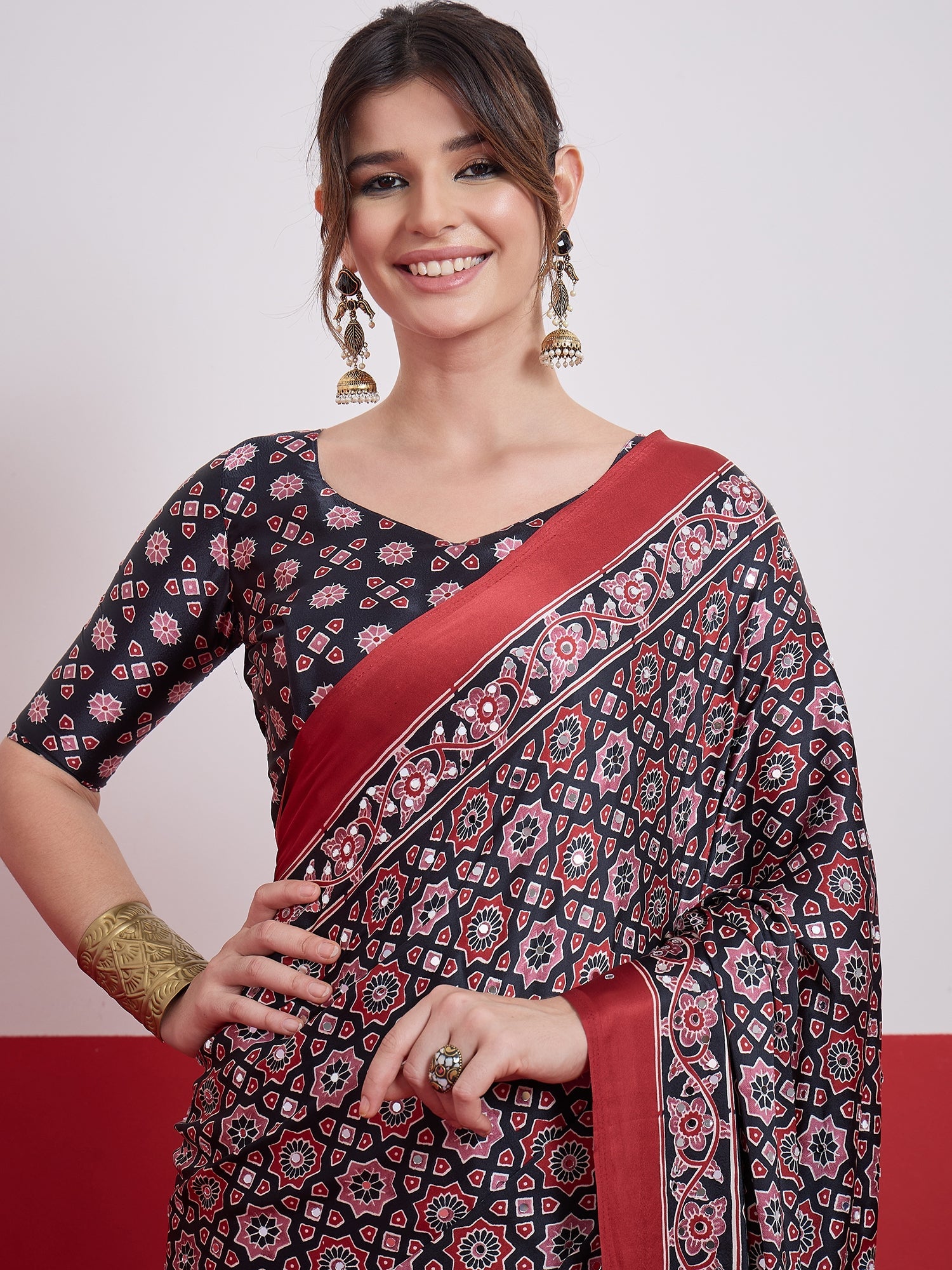 Elakshi Mirror Work Semi Modal Saree for Wedding & Party Wear ClothsVilla