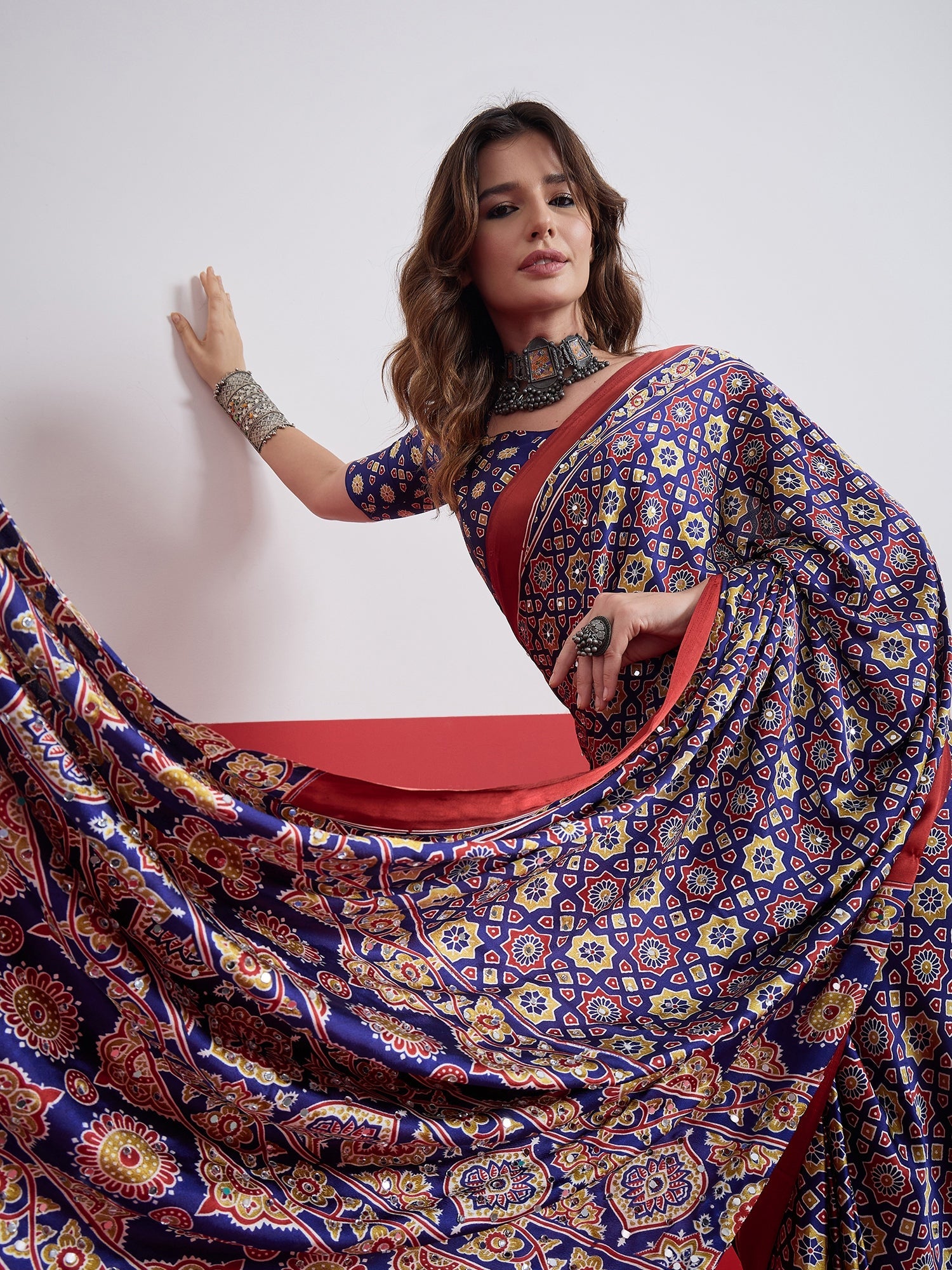 Elakshi Mirror Work Semi Modal Saree for Wedding & Party Wear ClothsVilla