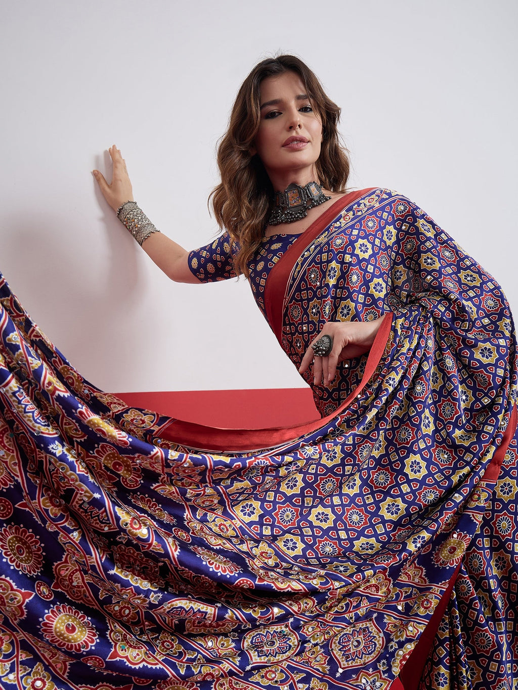 Elakshi Mirror Work Semi Modal Saree for Wedding & Party Wear ClothsVilla