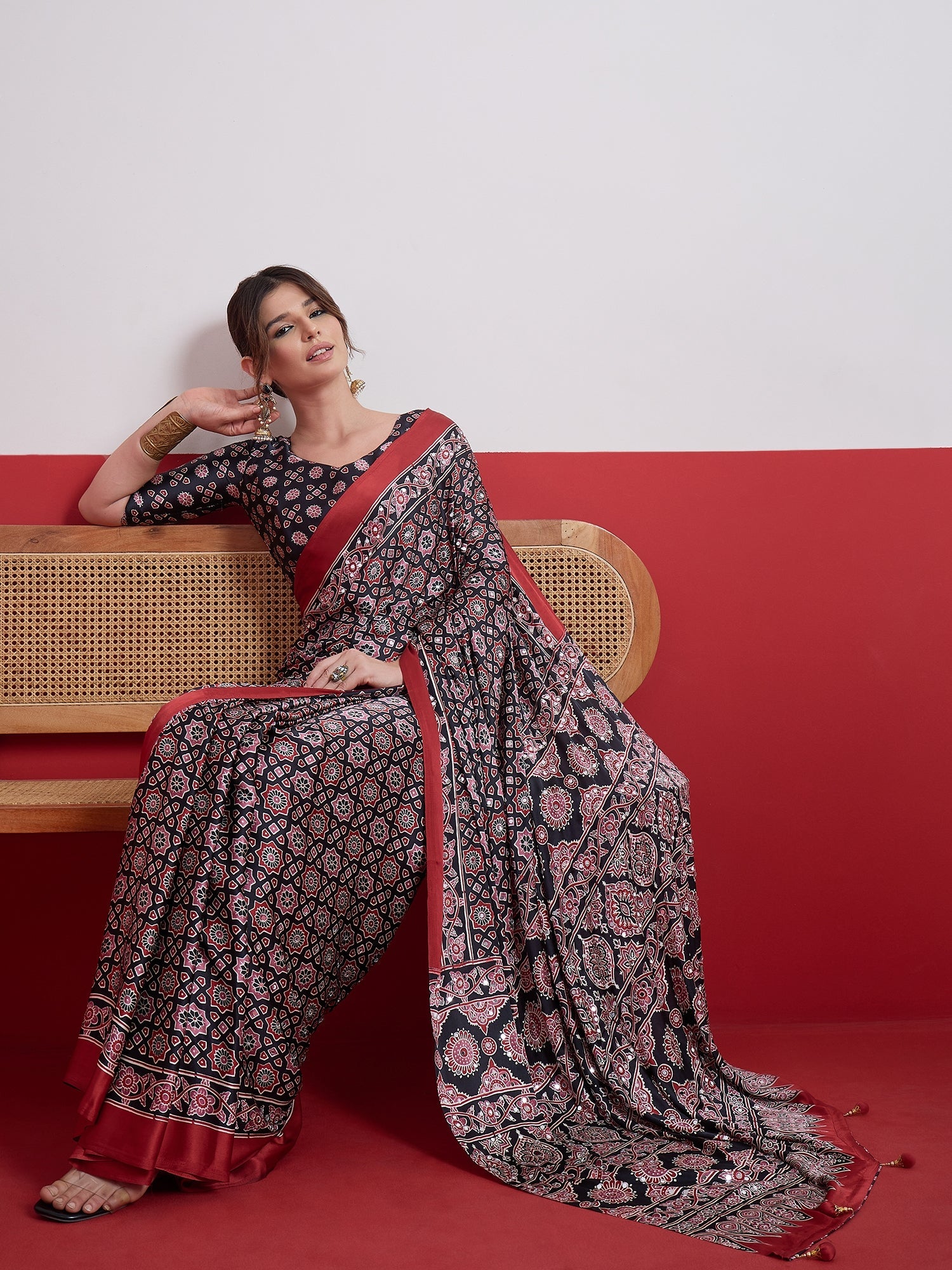 Elakshi Mirror Work Semi Modal Saree for Wedding & Party Wear ClothsVilla