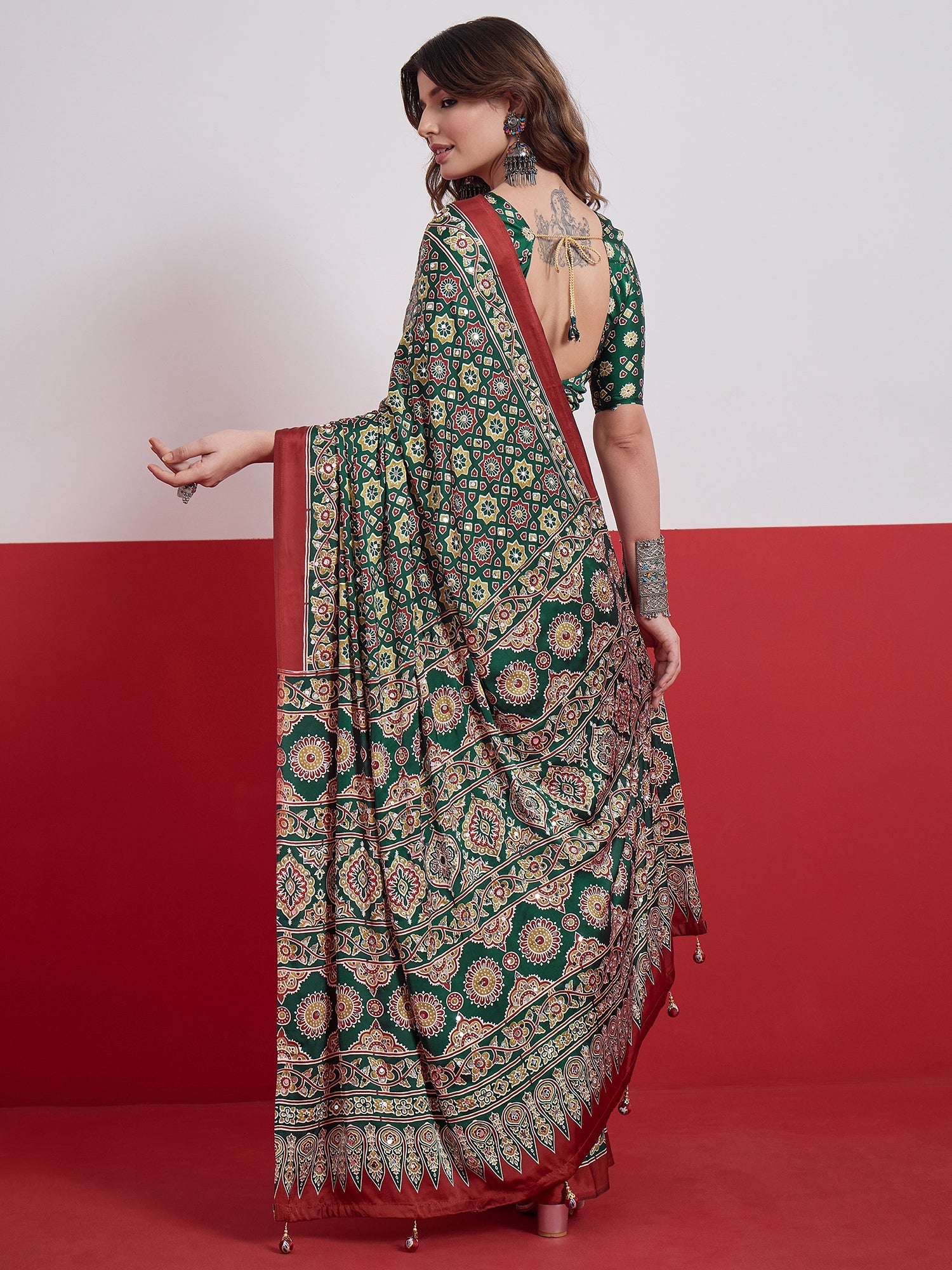 Elakshi Mirror Work Semi Modal Saree for Wedding & Party Wear ClothsVilla