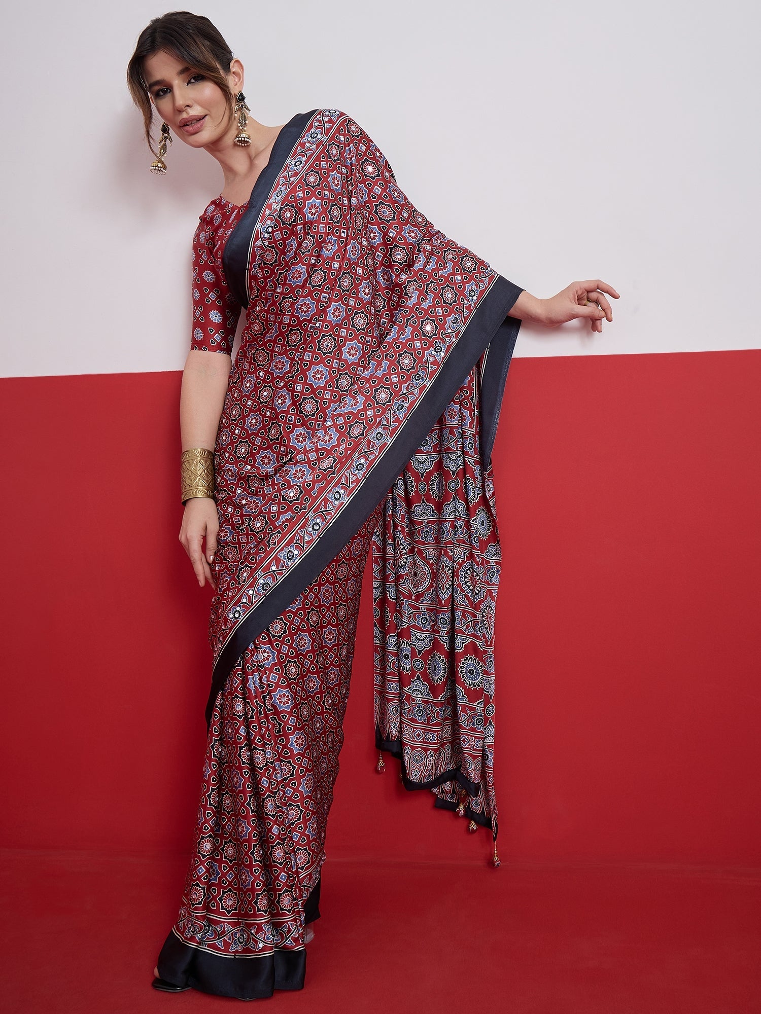 Elakshi Mirror Work Semi Modal Saree for Wedding & Party Wear ClothsVilla