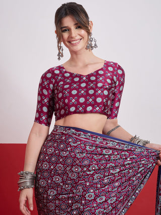 Elakshi Mirror Work Semi Modal Saree for Wedding & Party Wear ClothsVilla