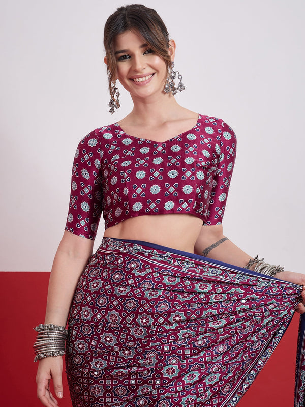 Elakshi Mirror Work Semi Modal Saree for Wedding & Party Wear ClothsVilla