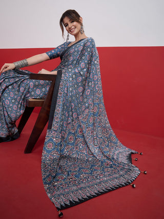 Elakshi Mirror Work Semi Modal Saree for Wedding & Party Wear ClothsVilla