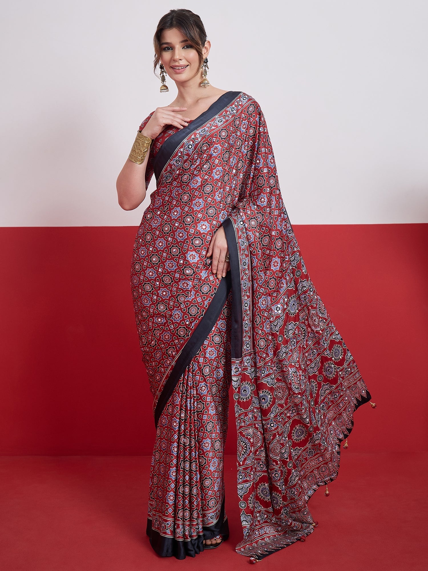 Elakshi Mirror Work Semi Modal Saree for Wedding & Party Wear ClothsVilla