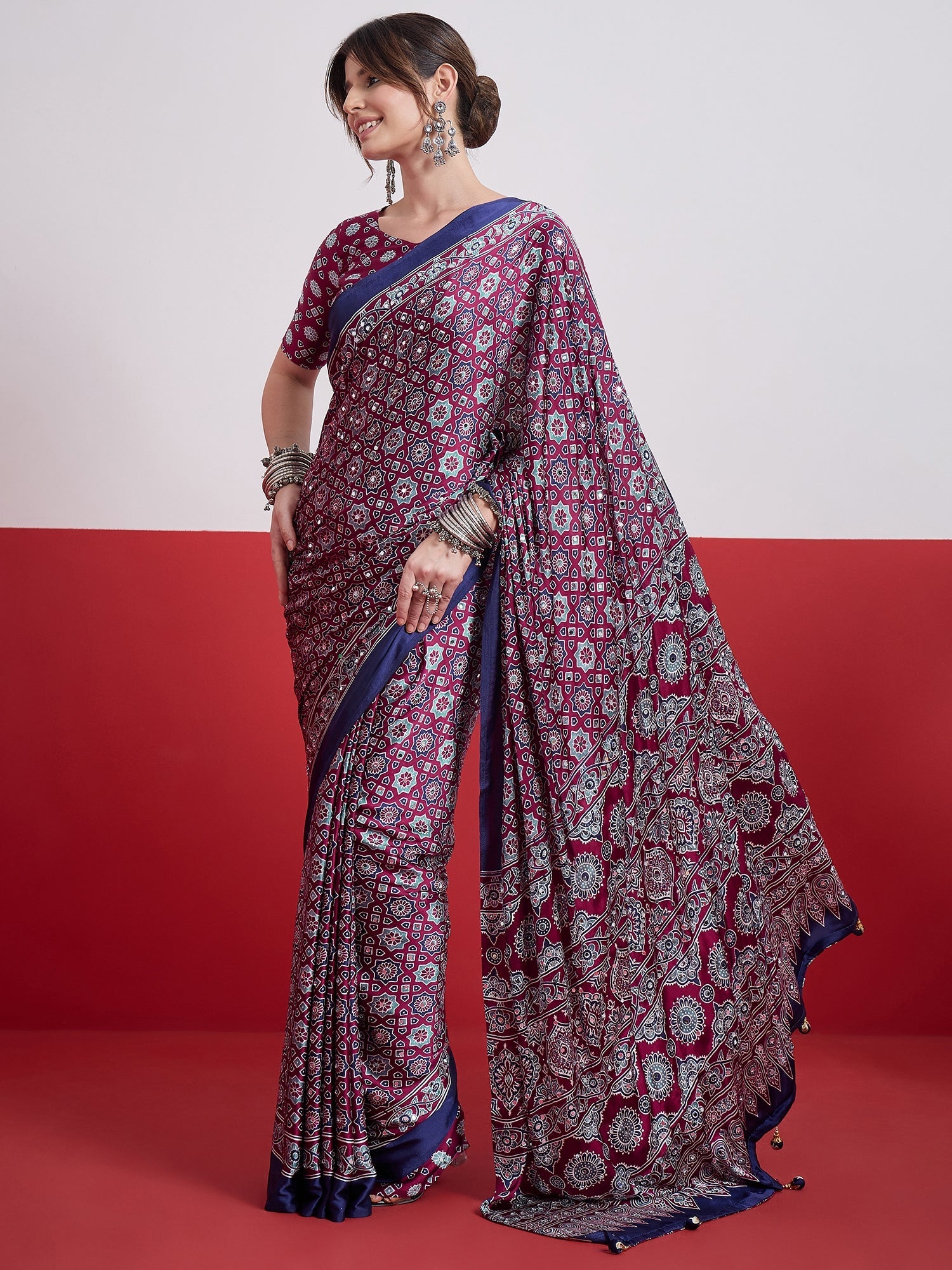 Elakshi Mirror Work Semi Modal Saree for Wedding & Party Wear ClothsVilla