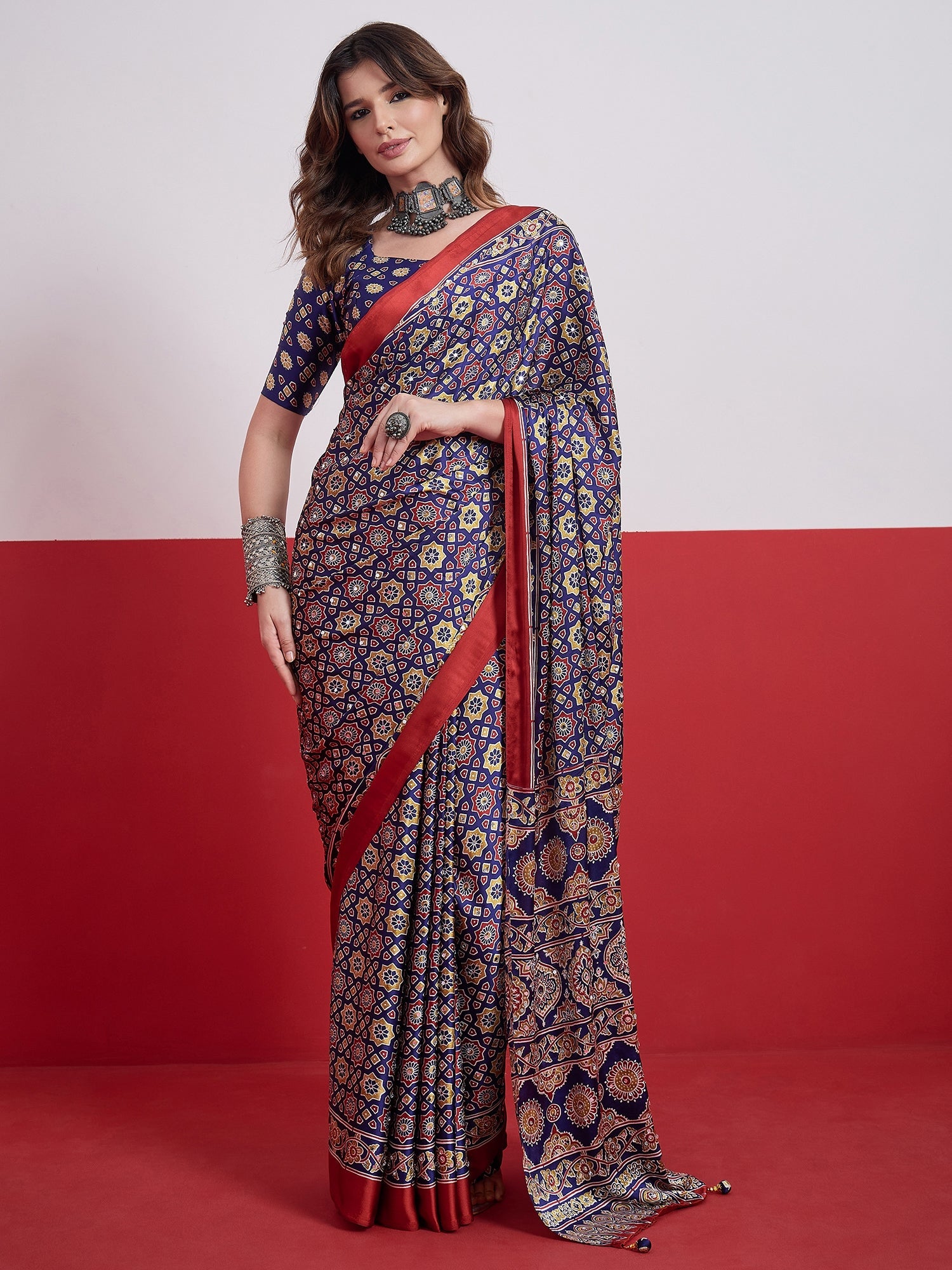 Elakshi Mirror Work Semi Modal Saree for Wedding & Party Wear ClothsVilla
