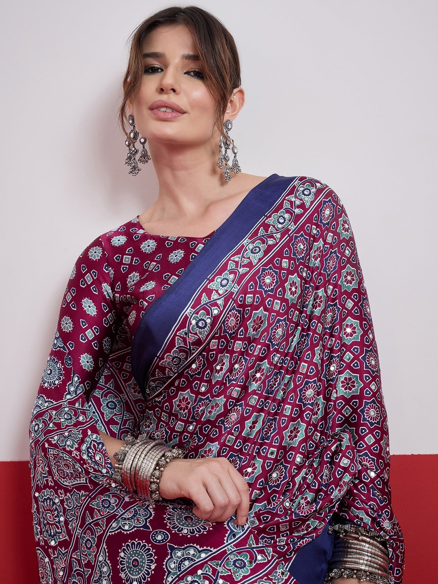 Elakshi Mirror Work Semi Modal Saree for Wedding & Party Wear ClothsVilla