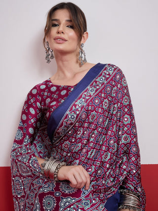 Elakshi Mirror Work Semi Modal Saree for Wedding & Party Wear ClothsVilla