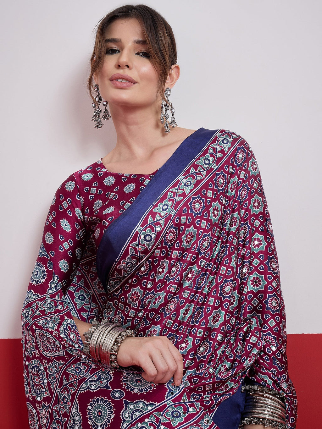 Elakshi Mirror Work Semi Modal Saree for Wedding & Party Wear ClothsVilla