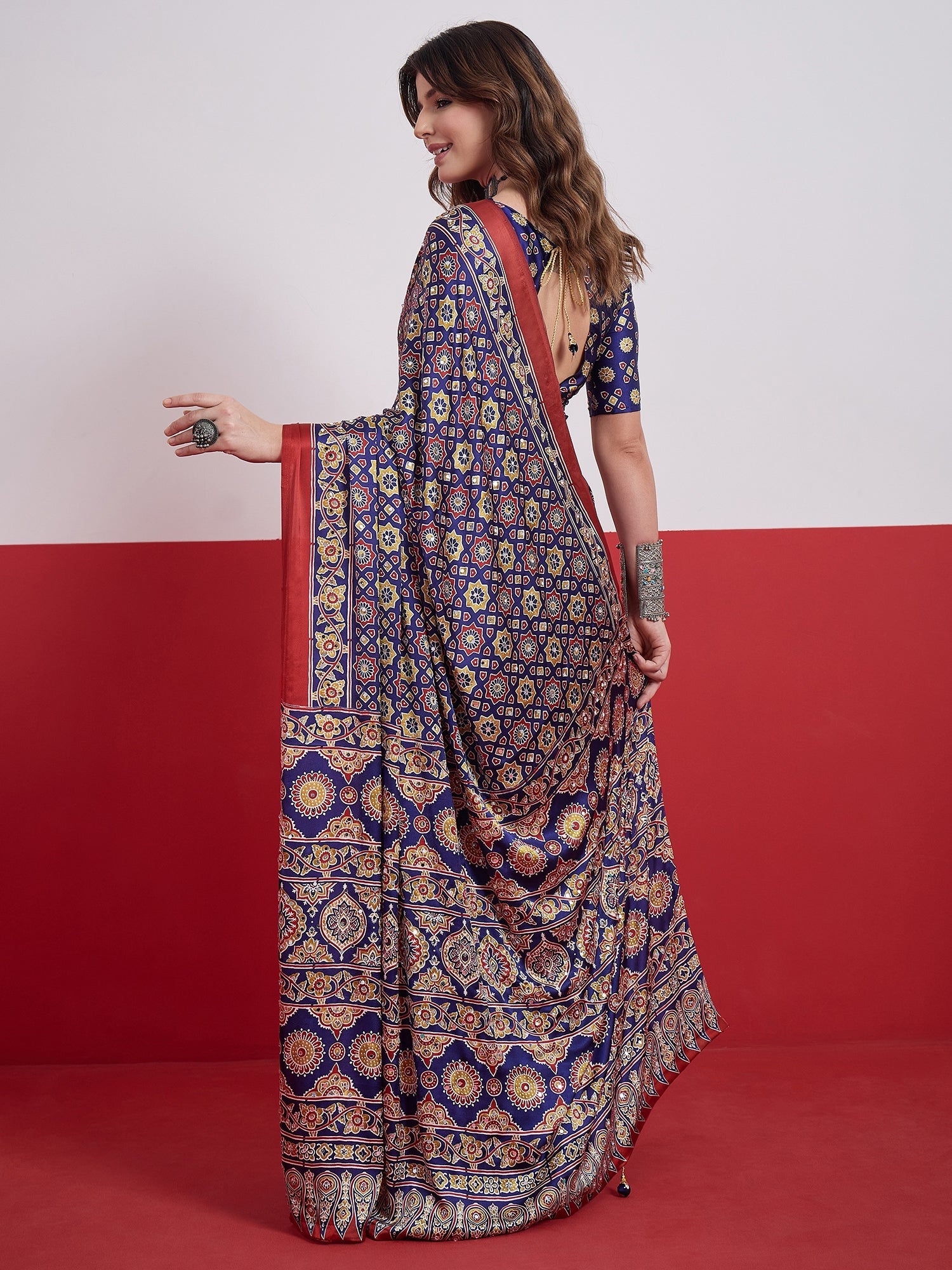 Elakshi Mirror Work Semi Modal Saree for Wedding & Party Wear ClothsVilla