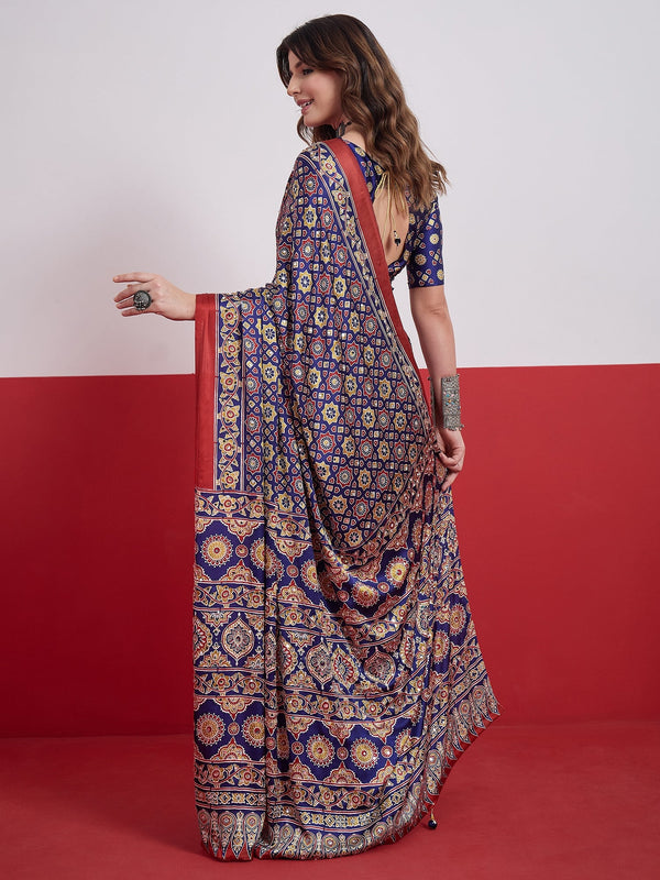 Elakshi Mirror Work Semi Modal Saree for Wedding & Party Wear ClothsVilla