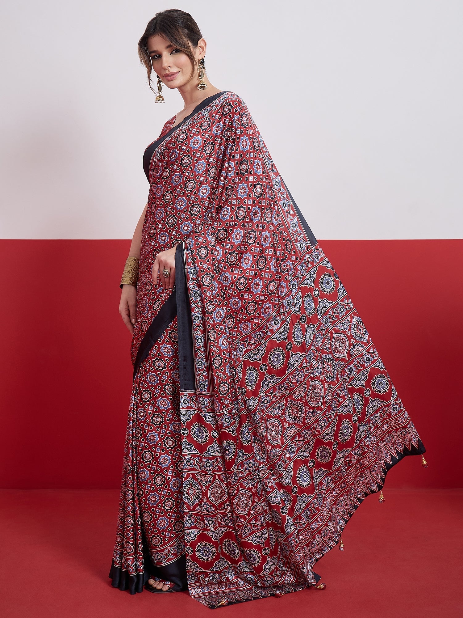 Elakshi Mirror Work Semi Modal Saree for Wedding & Party Wear ClothsVilla