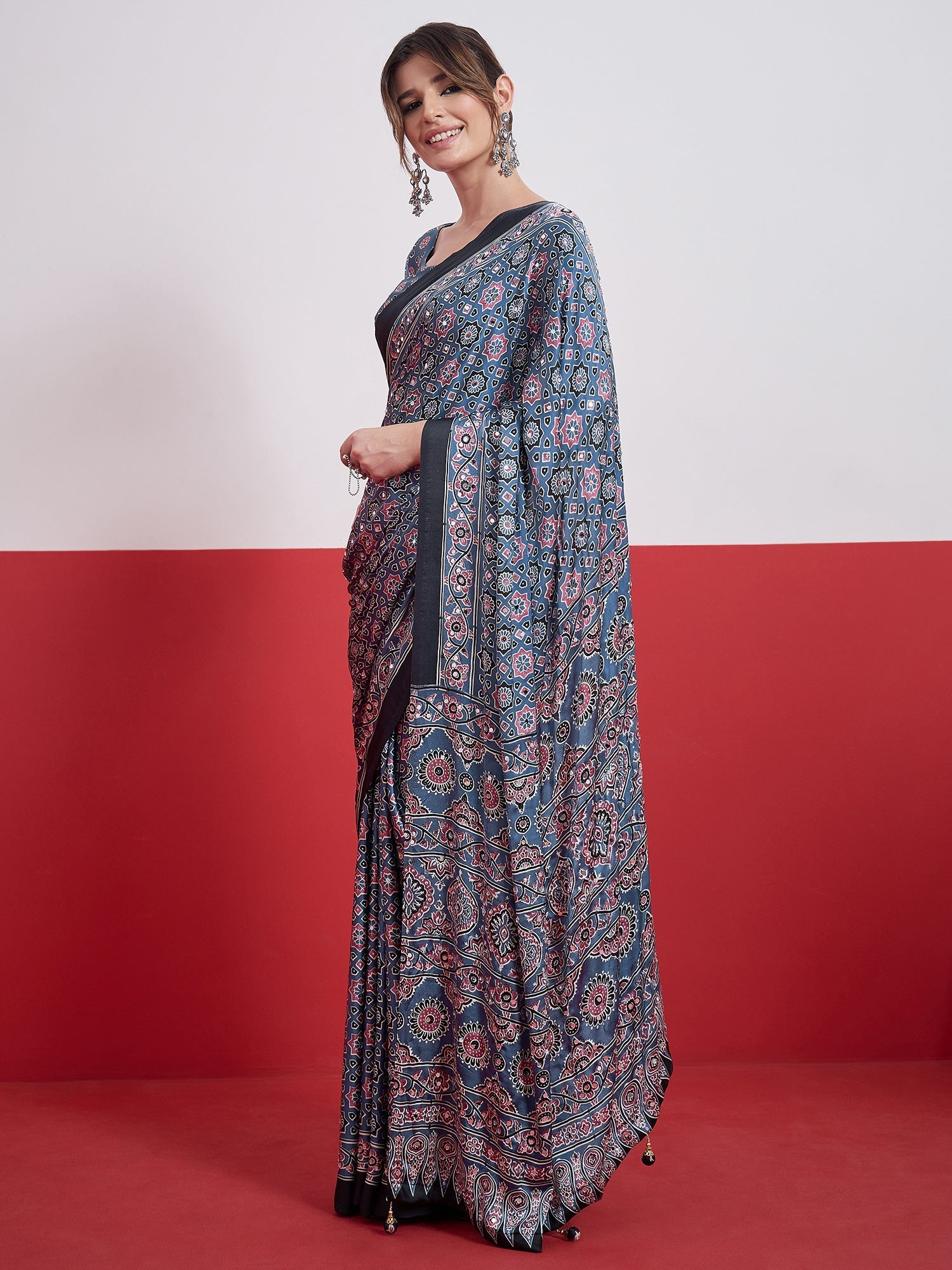 Elakshi Mirror Work Semi Modal Saree for Wedding & Party Wear ClothsVilla