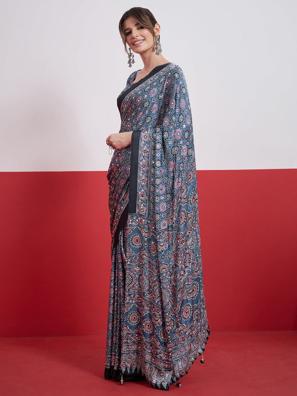 Elakshi Mirror Work Semi Modal Saree for Wedding & Party Wear ClothsVilla
