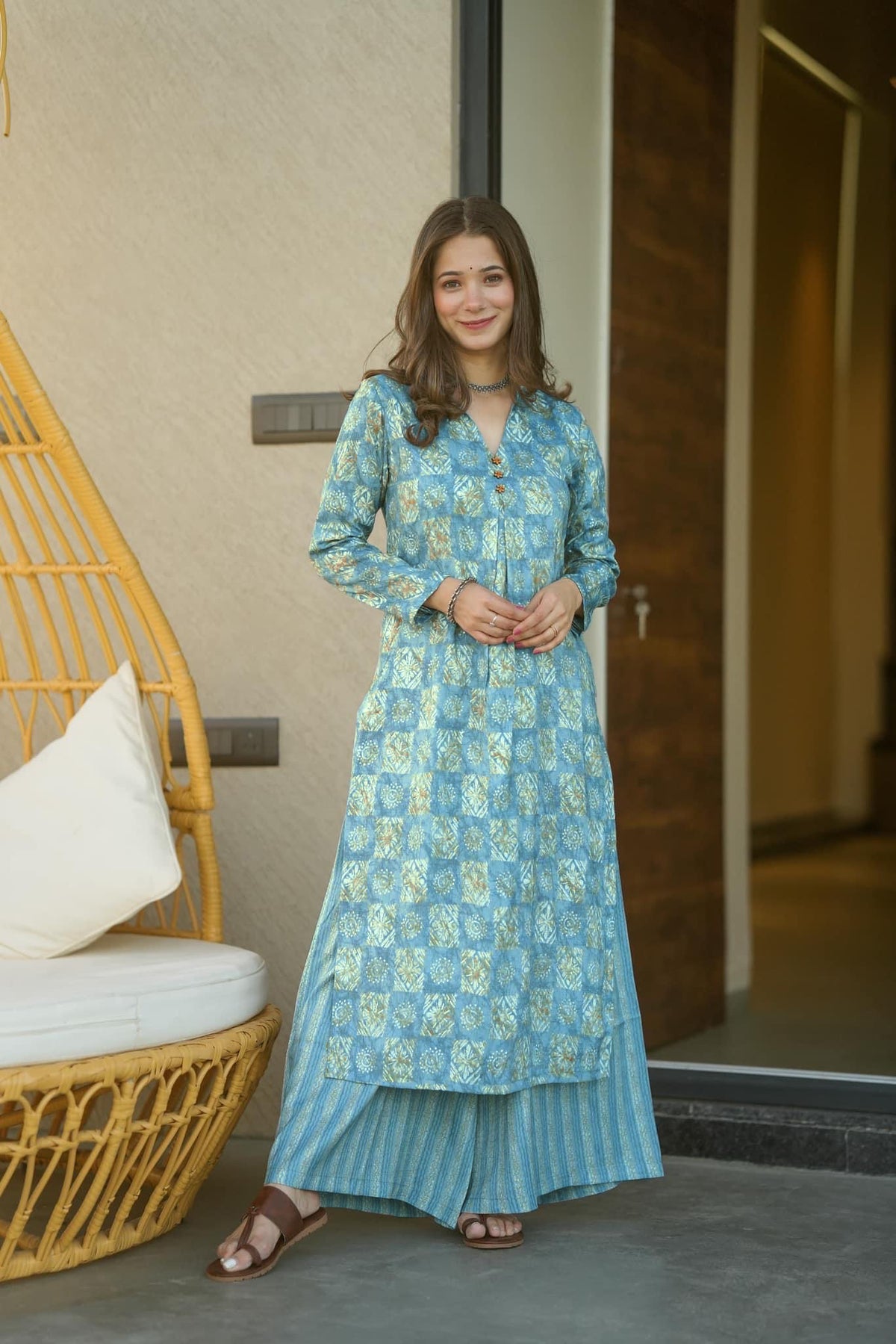 Electric Blue Pure Maslin Kurti Set - Heavy Digital Print ClothsVilla Main image