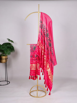 Elegant Bandhej Pure Gaji Silk Dupatta – Digital Print with Tassels ClothsVilla