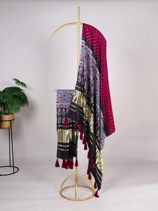 Elegant Bandhej Pure Gaji Silk Dupatta – Digital Print with Tassels ClothsVilla