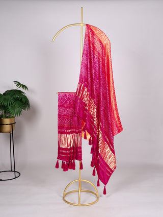 Elegant Bandhej Pure Gaji Silk Dupatta – Digital Print with Tassels ClothsVilla