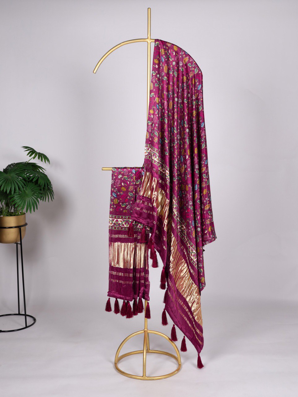 Elegant Bandhej Pure Gaji Silk Dupatta – Digital Print with Tassels ClothsVilla