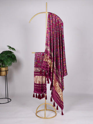 Elegant Bandhej Pure Gaji Silk Dupatta – Digital Print with Tassels ClothsVilla