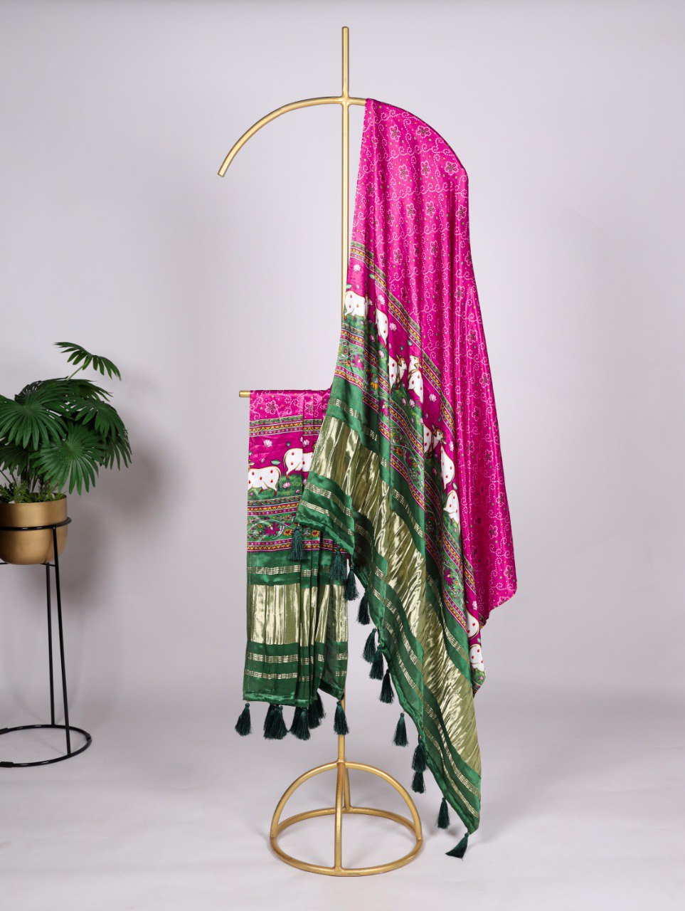 Elegant Bandhej Pure Gaji Silk Dupatta – Digital Print with Tassels ClothsVilla