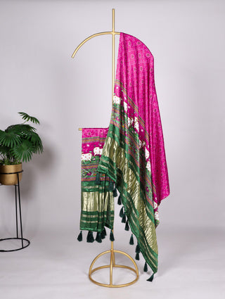 Elegant Bandhej Pure Gaji Silk Dupatta – Digital Print with Tassels ClothsVilla