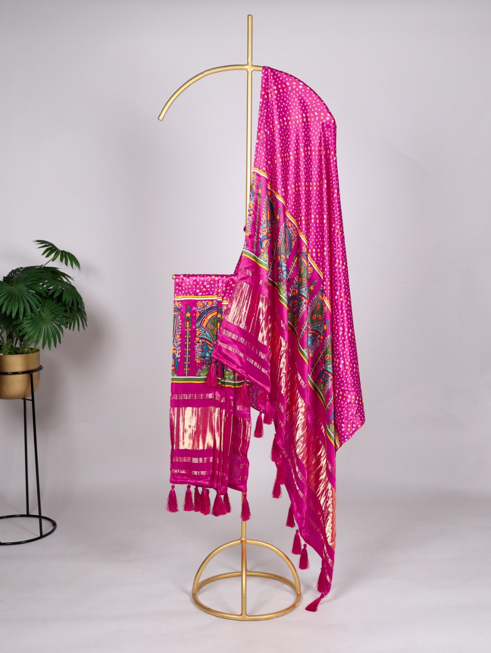 Elegant Bandhej Pure Gaji Silk Dupatta – Digital Print with Tassels ClothsVilla