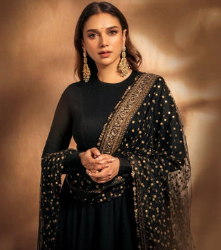 Elegant Black Embroidered Georgette Gown Set ClothsVilla