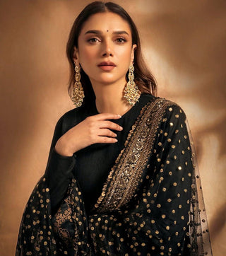 Elegant Black Embroidered Georgette Gown Set ClothsVilla