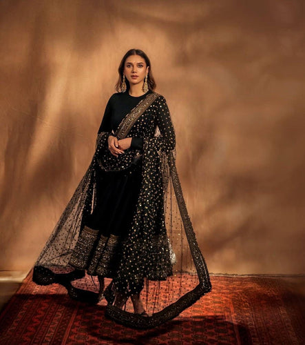 Elegant Black Embroidered Georgette Gown Set ClothsVilla