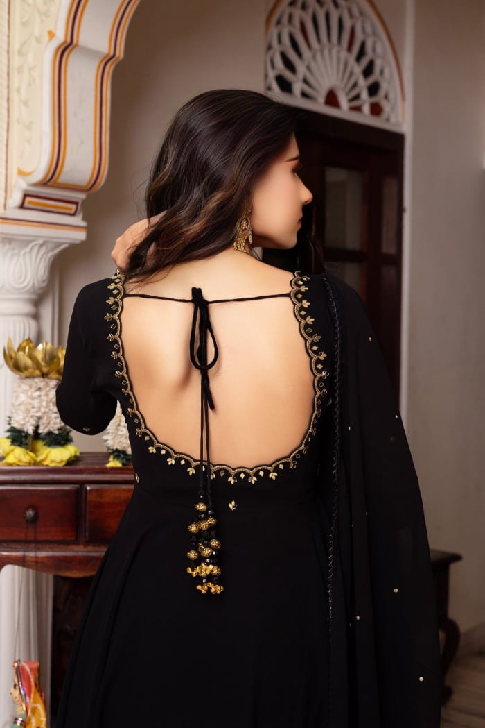 Elegant Black Georgette Anarkali Suit with Dupatta XXL