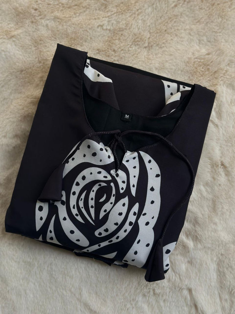 Elegant Black Maslin Cotton Kurta Palazzo Set with Printed Dupatta - Perfect for Ramadan & Parties ClothsVilla