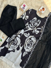 Load image into Gallery viewer, Elegant Black Maslin Cotton Kurta Palazzo Set with Printed Dupatta - Perfect for Ramadan &amp; Parties ClothsVilla