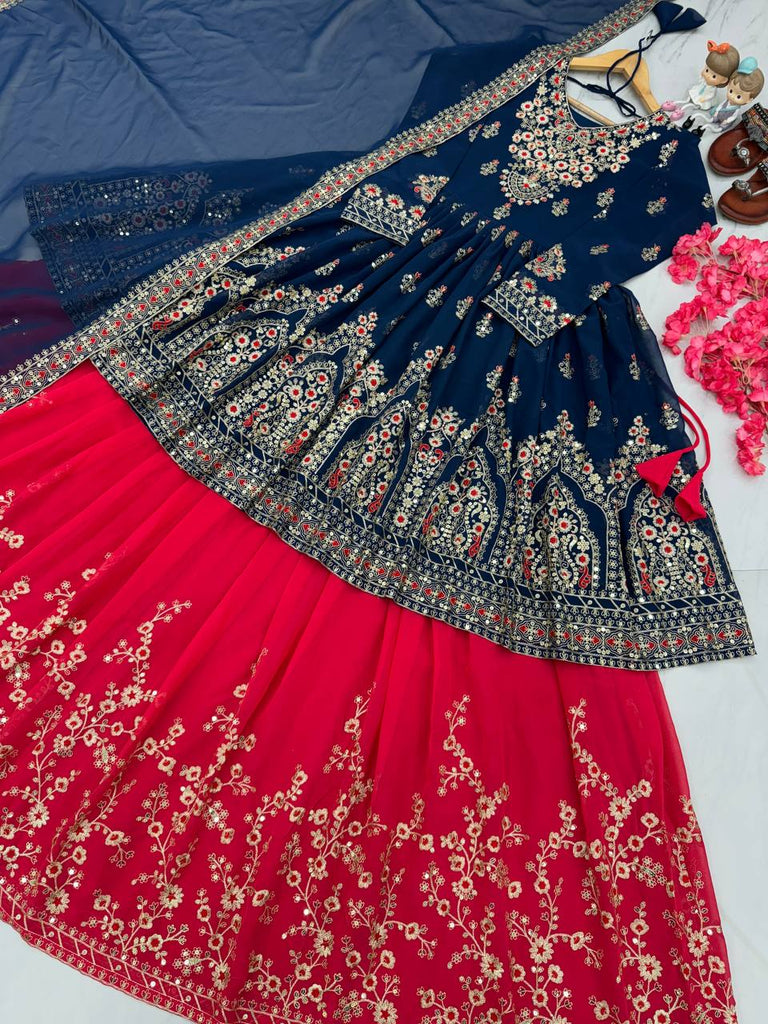 Elegant Blue Designer Party Wear Georgette Top Lehenga Set with Dupatta ClothsVilla