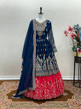 Load image into Gallery viewer, Elegant Blue Designer Party Wear Georgette Top Lehenga Set with Dupatta ClothsVilla