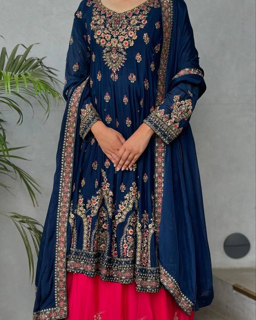 Elegant Blue Designer Party Wear Georgette Top Lehenga Set with Dupatta ClothsVilla